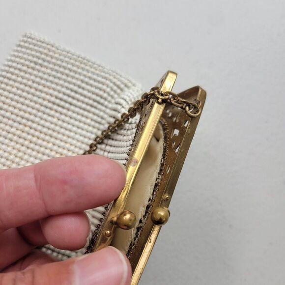 Whiting & Davis White Enameled Mesh Bag Vintage 50's Gold Metal Frame Chain USA - Picture 13 of 16